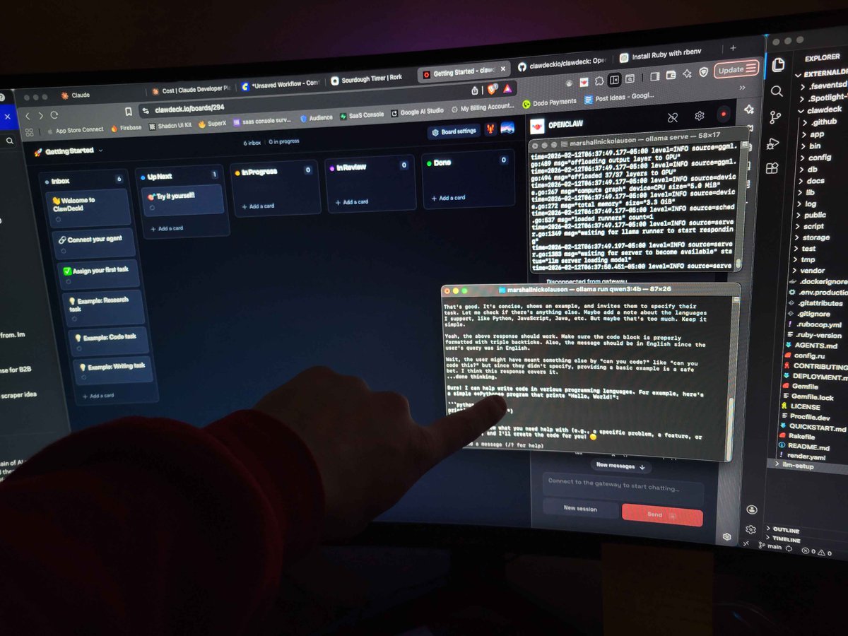 mdnlabs's tweet image. Day 2 of OpenClaw 🦞

This is what building the future looks like.

&amp;gt; Downloaded Ollama ✅
&amp;gt; Setup Mistral ✅
&amp;gt; Setup ComfyUI ✅
&amp;gt; Setup Code-Qwen ✅
&amp;gt; Setting up ClawDeck Mission Control ✅
&amp;gt; Spent $1.54 total

I work a 9-5 and my cofounder is in college, and soon an army of AI…