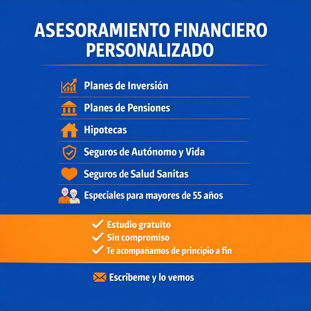 RubenNationale's tweet photo. ¿Estás aprovechando bien tu dinero?
Te ayudo a tomar decisiones financieras con claridad y seguridad.
📈 Planes de inversión
🏦 Planes de pensiones
🏠 Mejora o cambio de hipoteca
🛡 Protección para autónomos
❤️ Seguros de salud Sanitas
👵 Opciones especiales para mayores de 55 https://t.co/VLPKhWmGr3