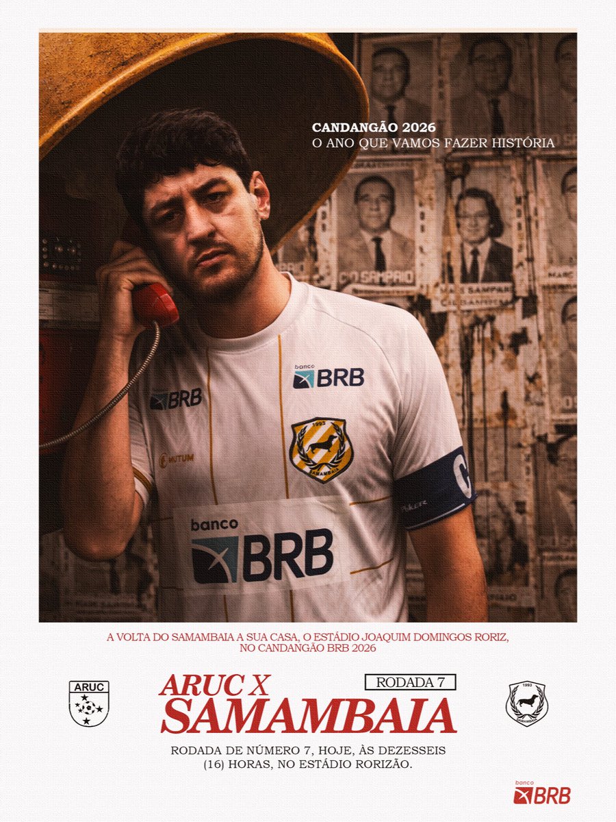 Na Semana do Cinema, homenageamos O Agente Secreto, que representará o Brasil no #Oscar2026. 🎬

Hoje, em cartaz: Samambaia em busca da vitória! 🐕⚽️

⚔️ Campeonato Candango
🆚 Aruc
🏟️ Rorizão
⏰ 16h