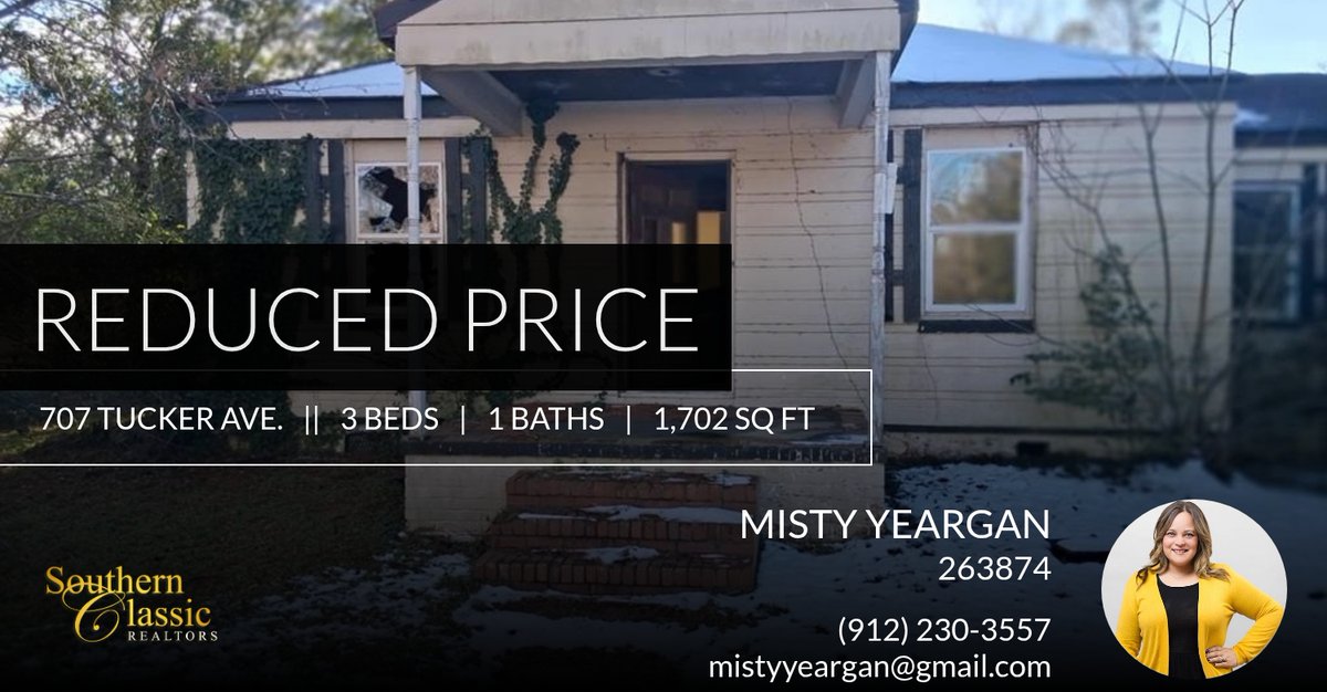 MistyYeargan's tweet photo. 📍 Reduced Price 📍 This recently reduced home at 707 Tucker Ave. in Waynesboro won't last long, so, don't wait to set up a showing! Reach out here or at (912) 230-3557 for more information! https://t.co/yBBK64UlQT https://t.co/40sopR84r0