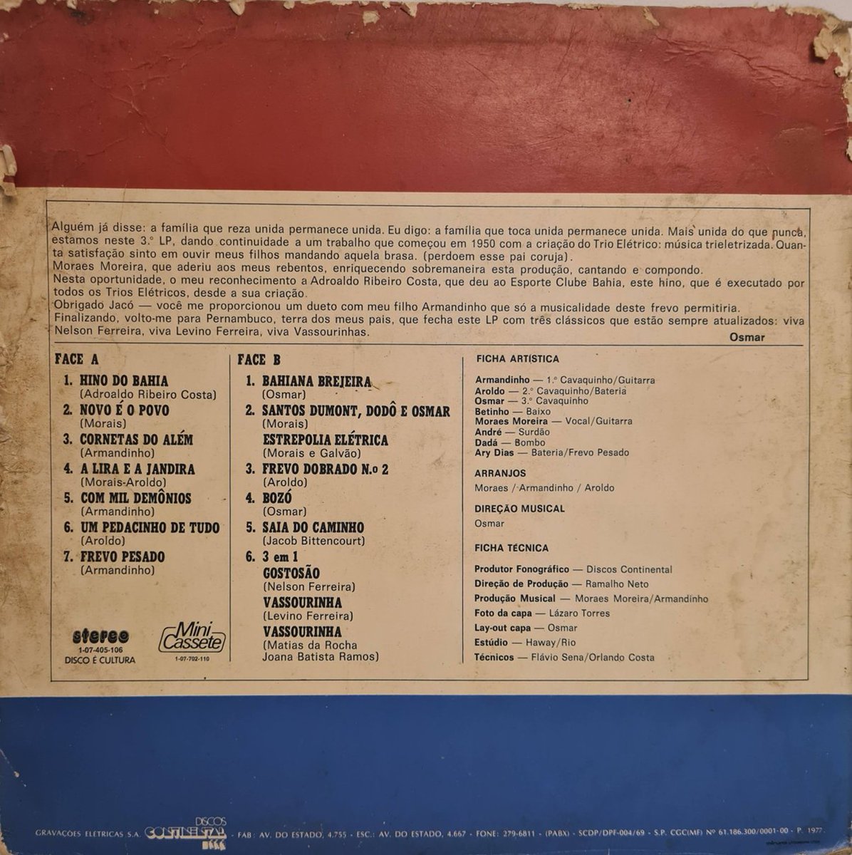 Contracapa do disco "Bahia, Bahia, Bahia", do Trio Elétrico Dodô e Osmar, assinada por Osmar:

"Meu reconhecimento a Adroaldo Ribeiro Costa, que deu ao Esporte Clube Bahia este hino que é executado por todos os Trios Elétricos desde a sua criação".

O Hino do Bahia é a faixa 1.
