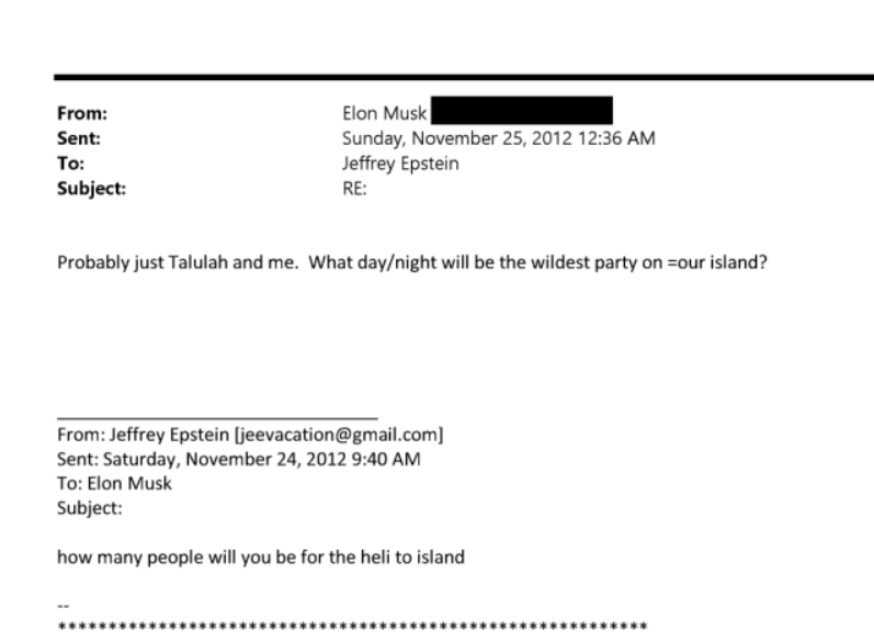 I asked Grok to provide me a list with the most "interesting" files.

The number 1 was disappointing.

EFTA02364941.pdf 
Epstein asks Musk about helicopter to island; Musk asks about   "wildest party" (contradicts Musk's denial).