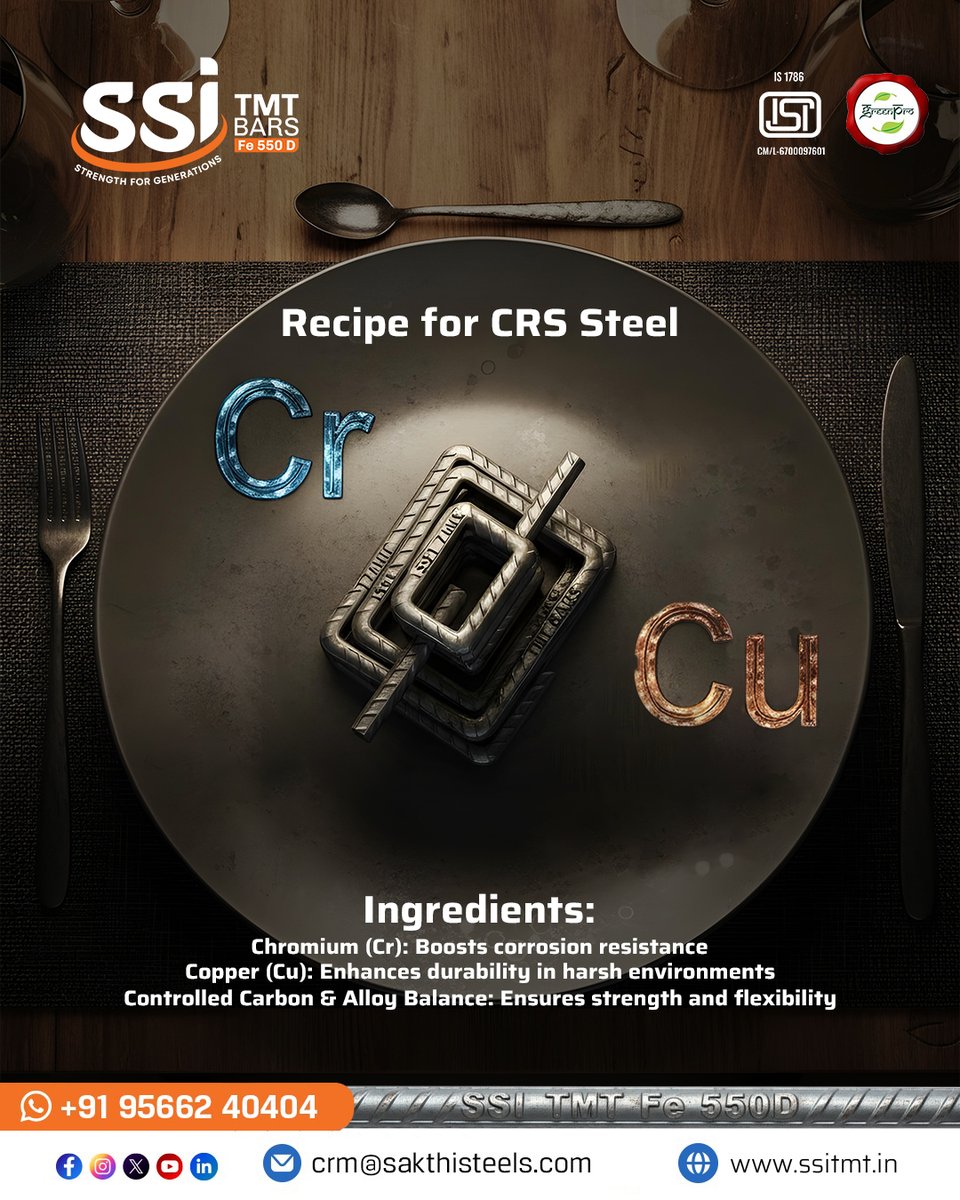 ssitmtbar's tweet image. Strength begins with the right elements. At SSI TMT Bars, Chromium is added to fight corrosion, Copper enhances durability in demanding environments

Call: +91 9566240404
Visit us: crm@sakthisteels.com

#SSITMTBars #BuildStrong #DurableSteel #TMTRings #TMTBars