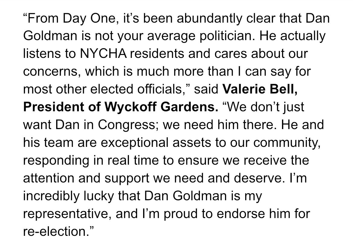 MaddyRosen_'s tweet photo. An overwhelming majority of NYCHA residents and tenant association presidents in NY-10 are backing @danielsgoldman.

Here’s why: https://t.co/CZ9ssPuPy7