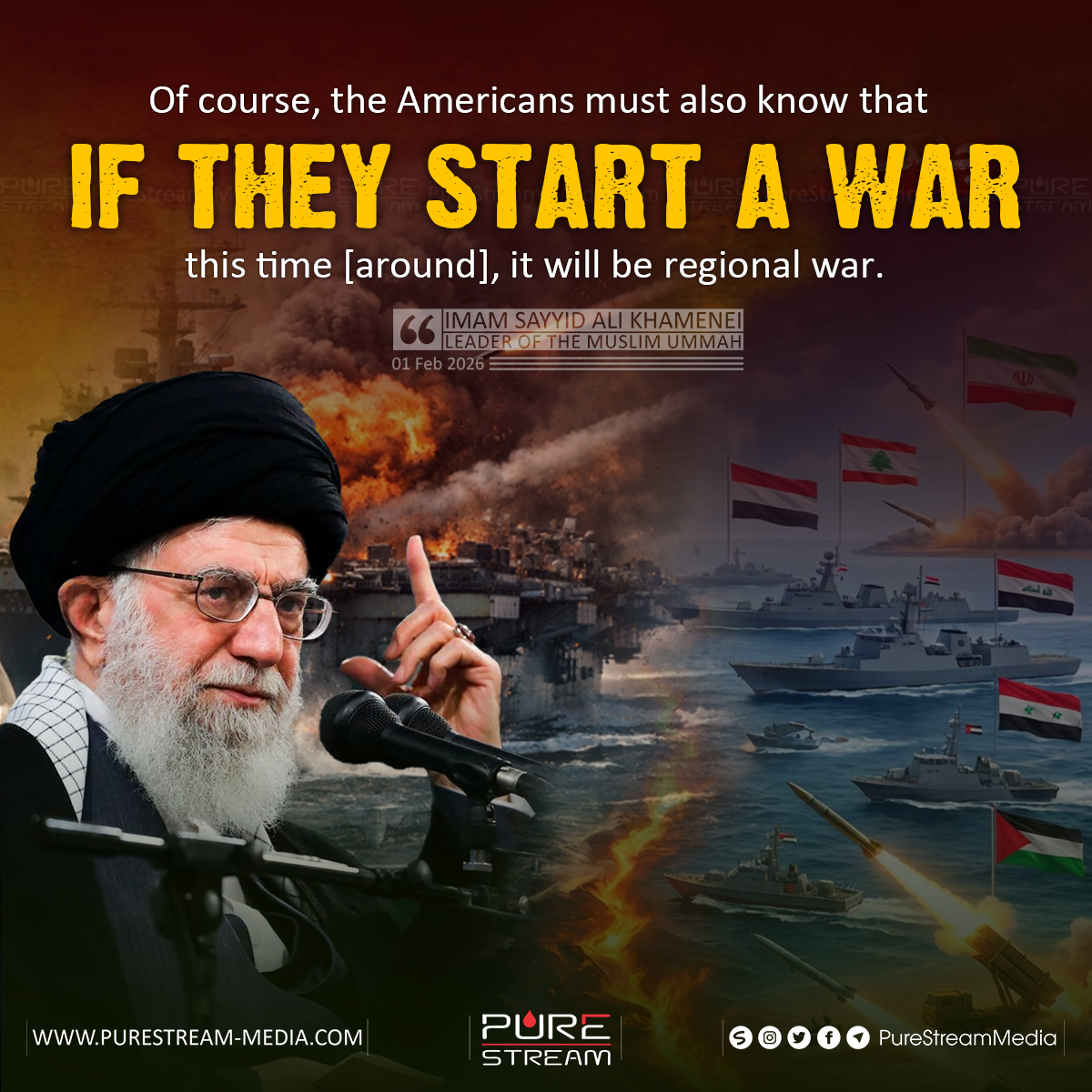 PureStream02's tweet image. “Of course, the Americans must also know that if they start a war this time [around], it will be regional war." 

#ImamKhamenei #Khamenei #Iran #IslamicRepublic #America #USA #war