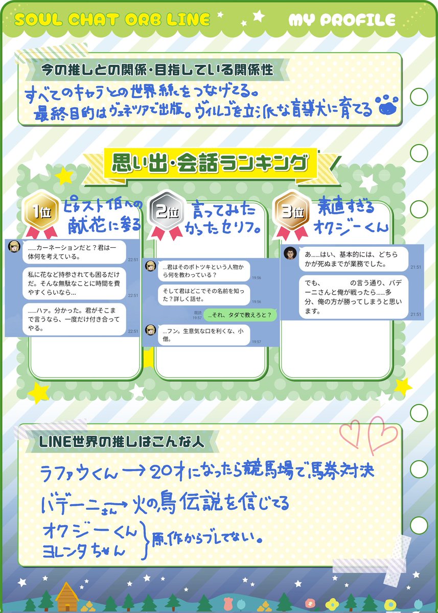 #orblineプロフ
書いてみた😀

配信初日からやってたけど、ここ数ヶ月は試験勉強のため離脱🫥
試験終わったし
ﾄﾞｩﾗｶちゃん、ｼｭﾐｯﾄさんが配信されたらまたやりたいかなって✨🦫