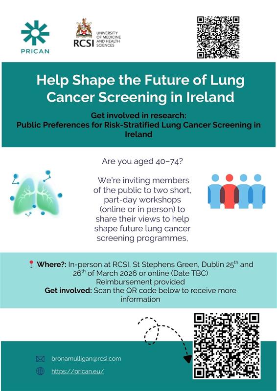 PRiCAN_Research's tweet photo. Aged 40–74? Join our workshop to share your views and help shape future lung cancer screening programmes.
No prior knowledge or experience needed — all welcome!
Sign up: https://t.co/9N9ObuDeyZ https://t.co/zGgtwkLAuP