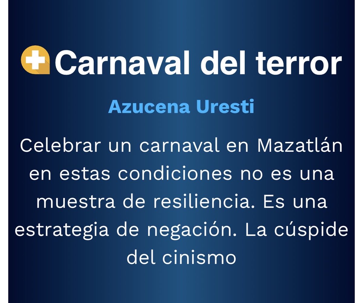 En Mazatlán, Sinaloa, mientras se encienden las luces del carnaval, la oscuridad y el horror continúan gobernando las calles. 🎭

eluniversal.com.mx/opinion/azucen…
