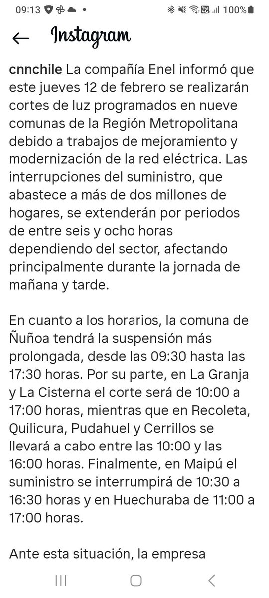 Kal77ma's tweet photo. @EnelChile que se sabe de esta información?? Es verdad , no han avisado nada oficialmente acá en Ñuñoa https://t.co/XxPpnwPsjX