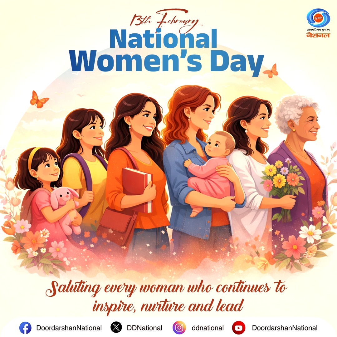 DDNational's tweet photo. National Women’s Day honours the courage, grace, and determination of every woman who inspires change and leads with strength. Celebrate her voice, her journey and her unstoppable spirit.

#NationalWomensDay #WomenEmpowerment #DeshkaPehlaChannelDeshkaApnaChannel https://t.co/8aWu20JLqe
