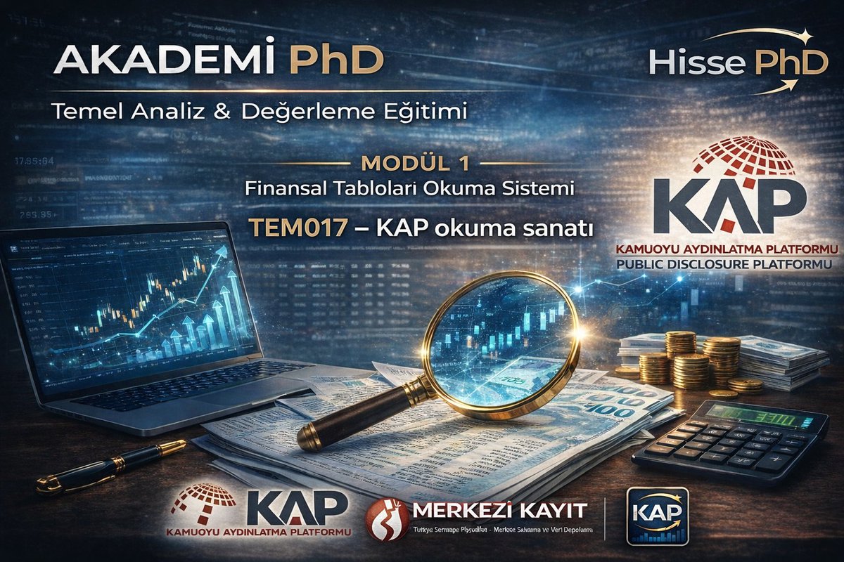 AKADEMİ PhD | Temel Analiz &amp; Değerleme Eğitimi

MODÜL 1
Finansal Tabloları Okuma Sistemi

TEM017 – KAP okuma sanatı

TEM016’da şunu gördük: 
Makro şartlar herkesi etkiler; ama ayakta kalanı mikro belirler. 

ROIC–WACC spread’i ve nakit üretimi kaliteyi ortaya çıkarır.

Şimdi