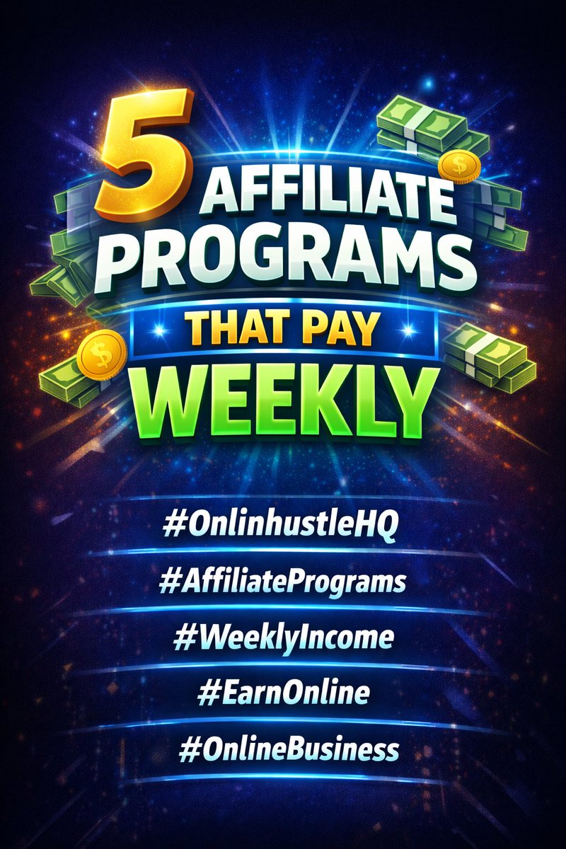 onlinehustlehq's tweet image. 5 affiliate programs that pay weekly

#OnlinhustleHQ
#AffiliatePrograms
#WeeklyIncome
#EarnOnline
#OnlineBusiness