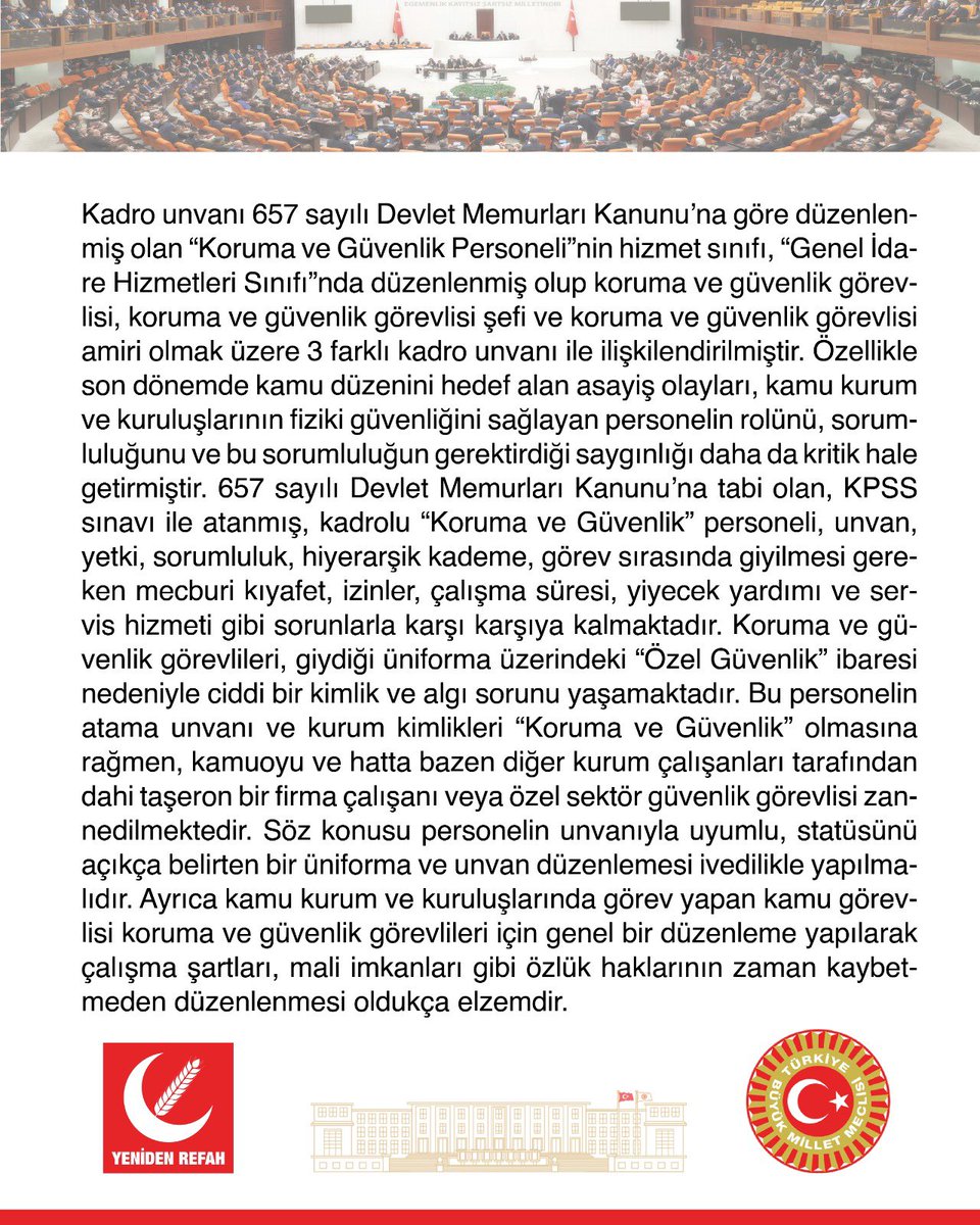 657 Sayılı Kanun kapsamında KPSS ile ataması yapılmış olan kamu kurum ve kuruluşlarında görevli “Koruma ve Güvenlik Personeli”nin özlük haklarına ilişkin yazılı soru önergemiz Genel Başkan Yardımcımız ve İstanbul Milletvekilimiz Doğan Bekin tarafından TBMM’ye sunulmuştur.