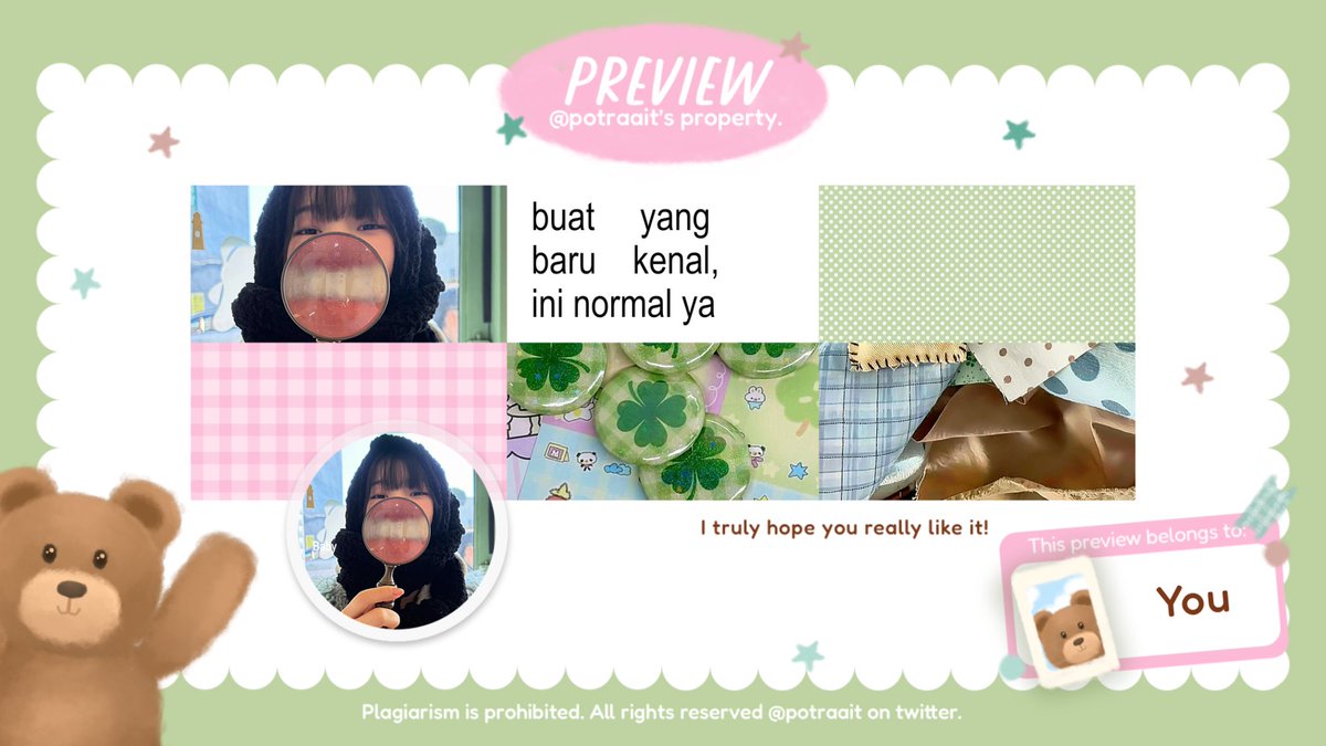 potraait's tweet image. help repost, thank u! 🧸✨

hai kembali lagi dengan anak baru oci yg that simple ini😝 gapapa simple yg penting intinya kacamata mama udahlah🤚🏻 becanda guys😔 yaudah pkoknya mohon tlong jebal di ospek ya olss, smoga aman aamiin! 😆👀🙏🏻

#zonauang