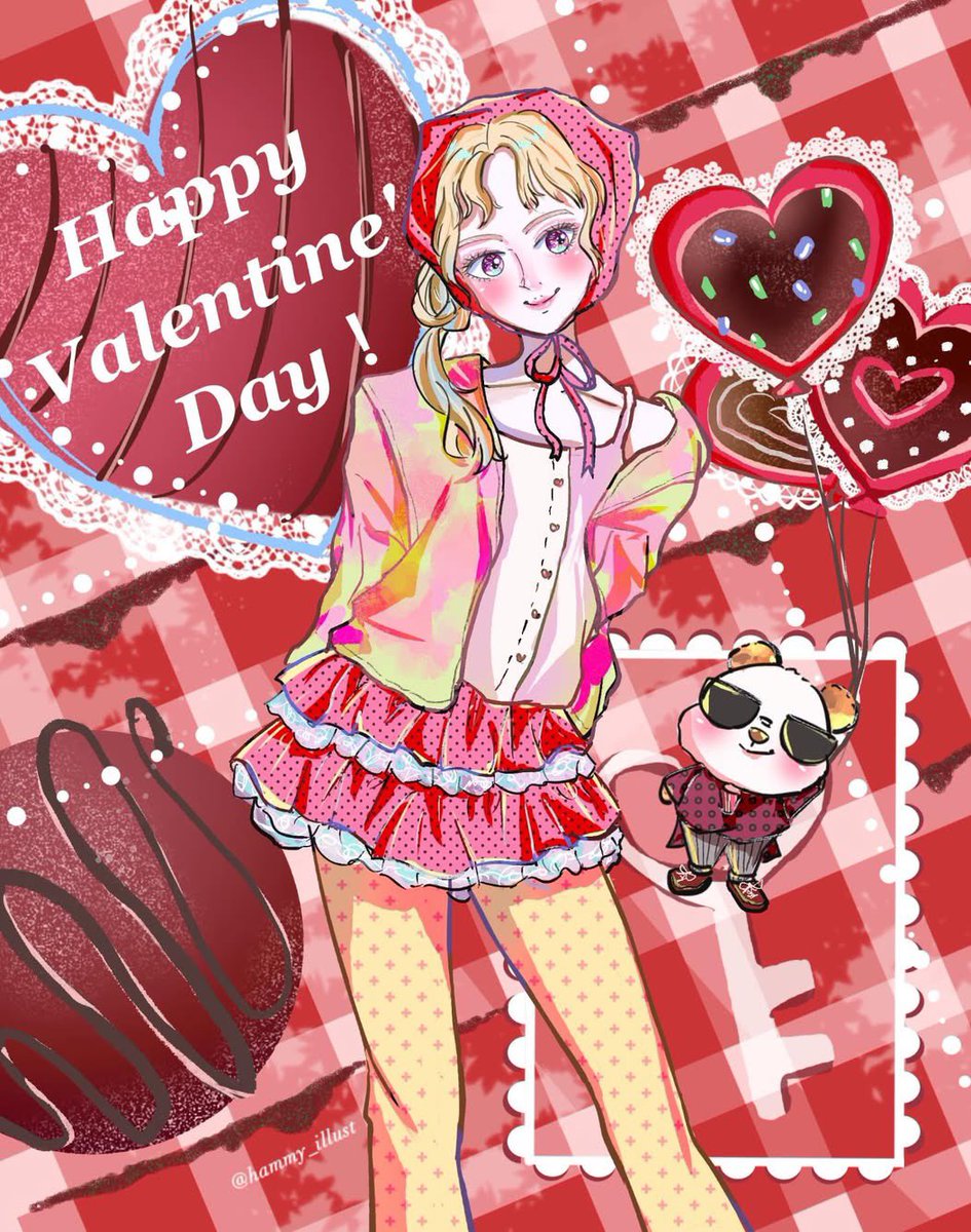 hammyccc's tweet photo. Wish you  a Happy Valentine‘s Day 💝🍫
.
.
#ハッピーバレンタイン 
#イラスト #絵  #女の子 #パンダ https://t.co/6wxmQmPkzX