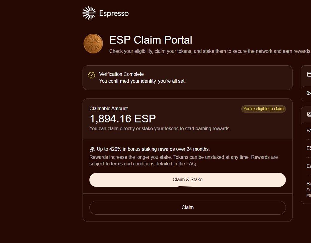 $ESP airdrop claim açıldı!

🔗claim.espresso.foundation/claim