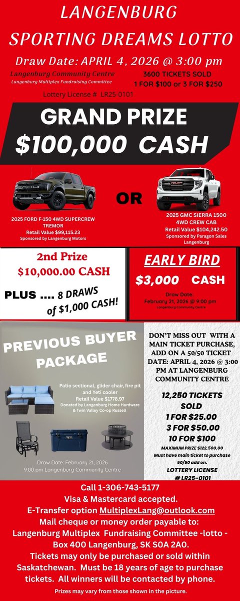 langenburgsk's tweet photo. Last Day of Radio before the Early Bird and Previous Buyer Draw!   Give a call 306-743-5177 https://t.co/eWDqgqyzUY