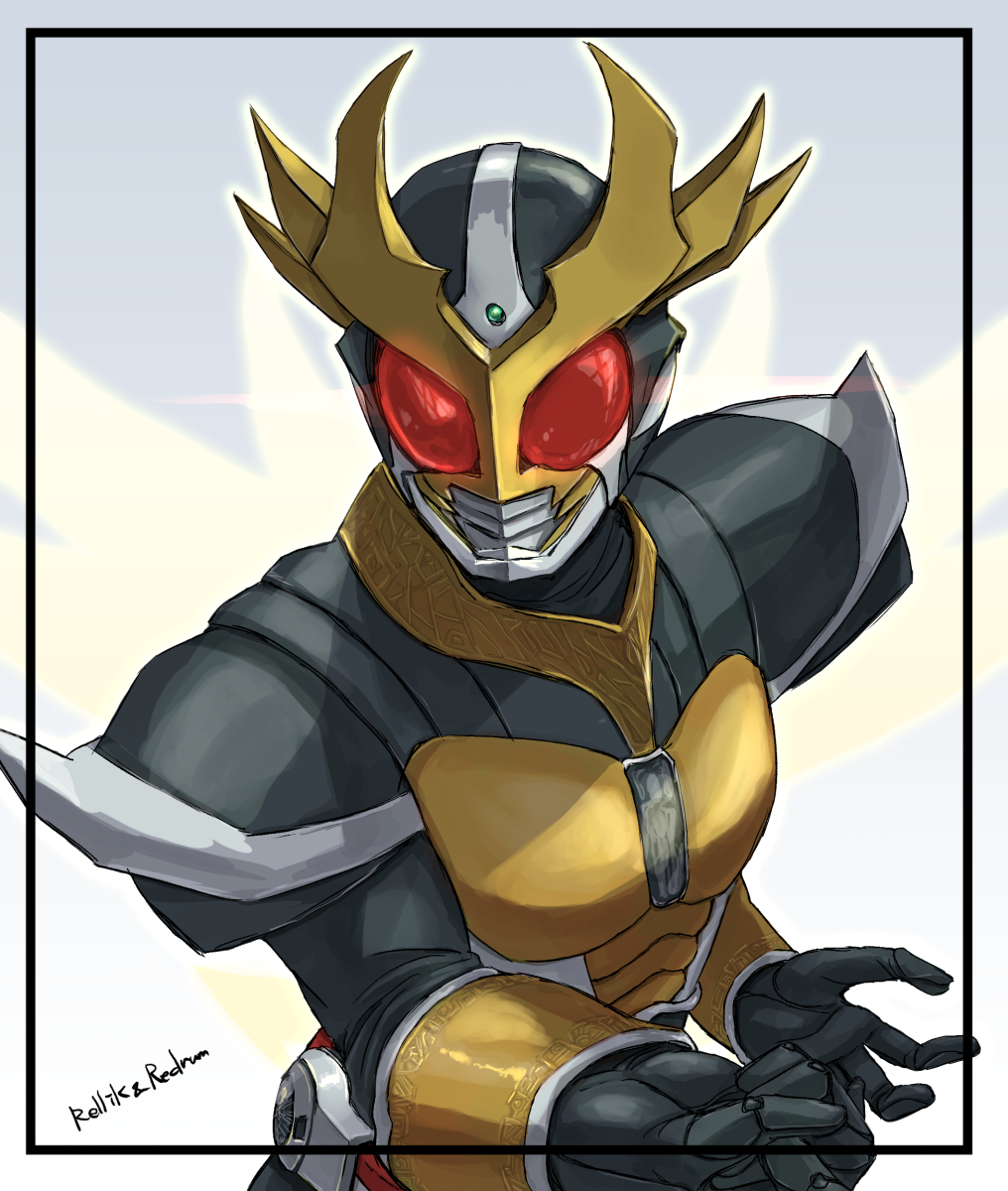 #フォロワーさんの推しが描きたい 
8人目！
<a href="/keeta0010/">けーた</a>
さんのリクエストで、仮面ライダーアギト グランドフォームです。
そのまま描いたらディティール不足で面白くなかったので、若干、勝手にアレンジしました。
アギトはやっぱこのポーズですよね～。

作業＝4時間。