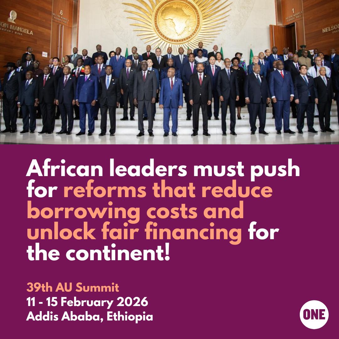 ONEinAfrica's tweet photo. High borrowing costs mean less money for water, healthcare, jobs & climate resilience.
At #AUSummit2026, African leaders must push for reforms that reduce borrowing costs and unlock fair financing for the continent.
#CostOfCapital #ONEActivists https://t.co/9276myxcqF