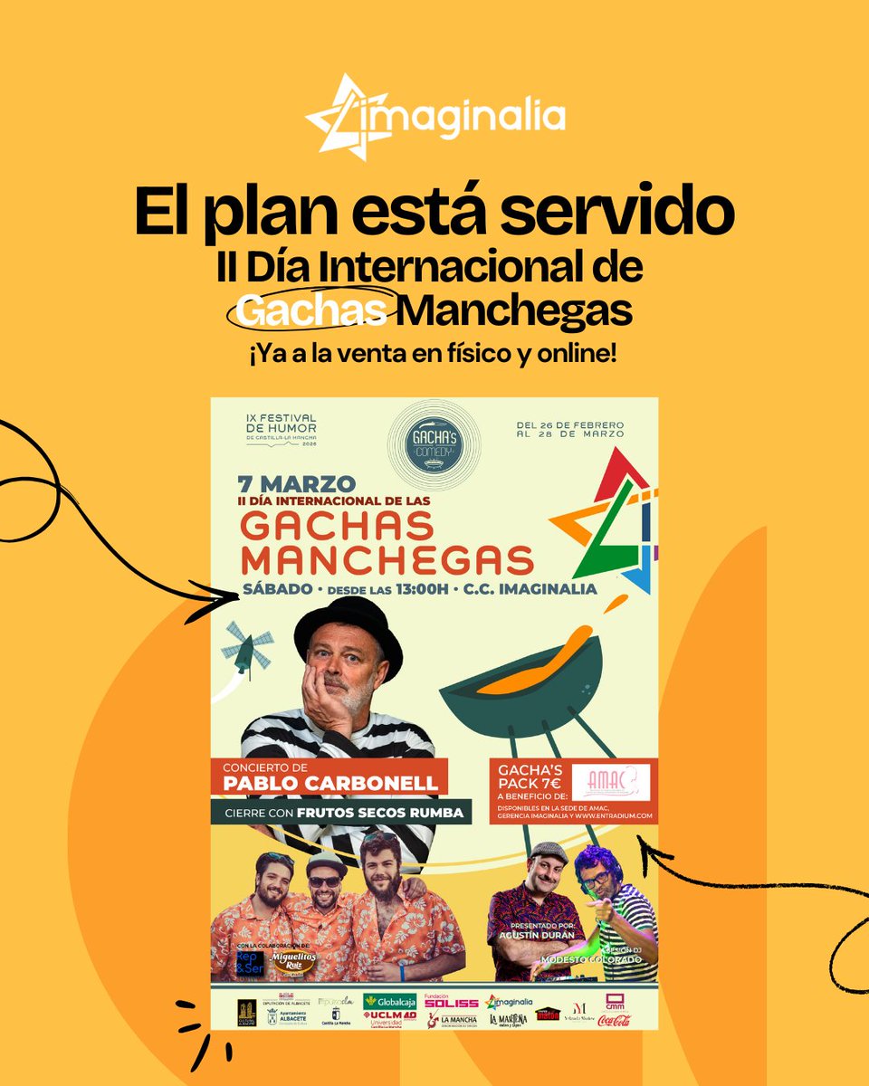 🥣 El 7 de marzo desde las 13:00 h celebramos en Imaginalia el II Día Internacional de las Gachas Manchegas (<a href="/gachascomedy/">Gachas Comedy</a>). Concierto de Pablo Carbonell y cierre con Frutos Secos Rumba 🎶

Pack gachas: 7€ a beneficio de <a href="/Amacalbacete/">AMAC ALBACETE</a>  ❤️ ¡Te esperamos!
imaginalia-albacete.com/novedad/ii-dia…