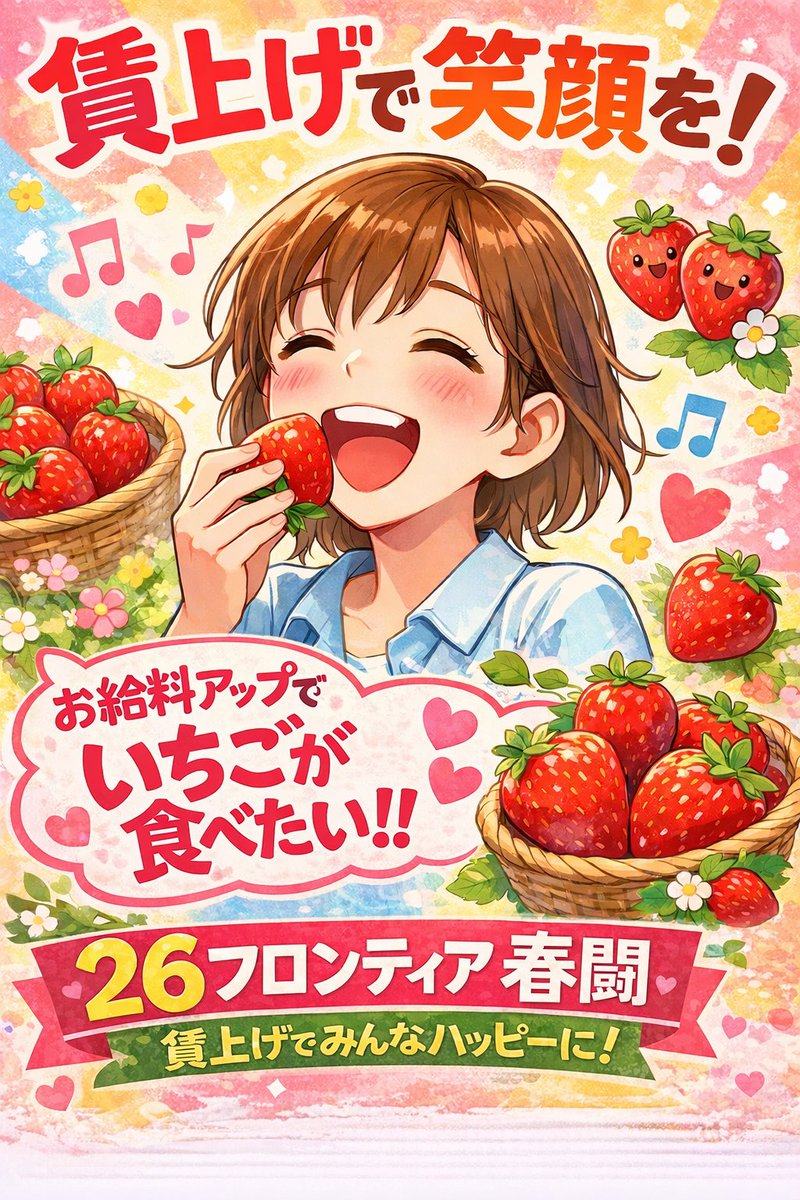 賃金が上がったら何したい？」シリーズ。いちごが食べたいポスターでき
