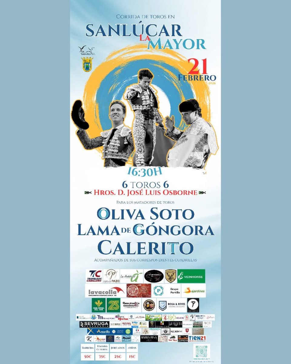 #Toros en Sanlúcar La Mayor (Sevilla) Sábado 21/02/26 Gran cartel.