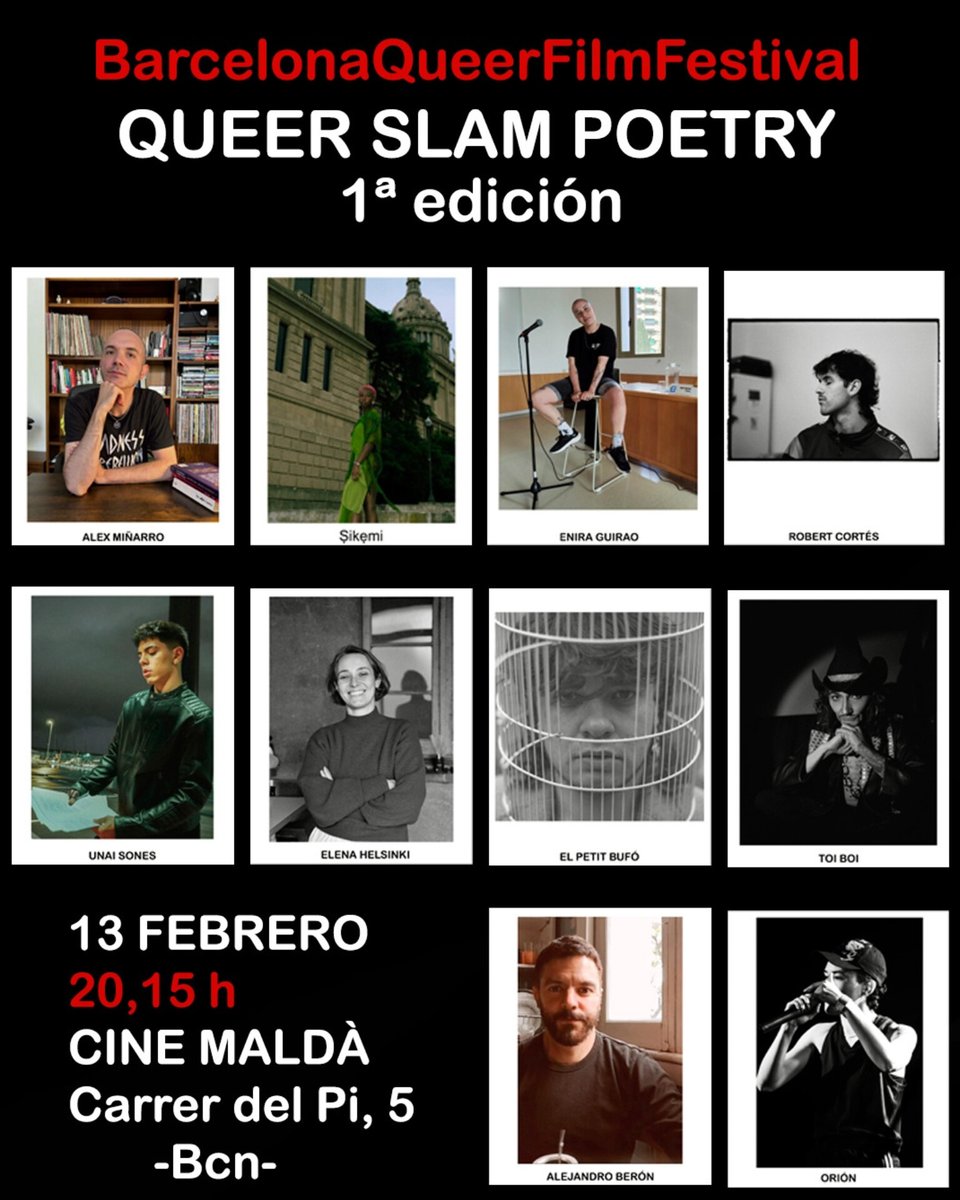 Mañana voy a presentarme en el 1.er QUEER SLAM POETRY de Barcelona, que se realiza en el marco del @barcelonaqueerfilmfestival 🌟 junto a grandes poetxs 🔥

La cita es mañana, viernes 13 de febrero, a las 20:15 h en el Cine Maldà <a href="/cinemamalda/">Cinema Maldà 📽</a>