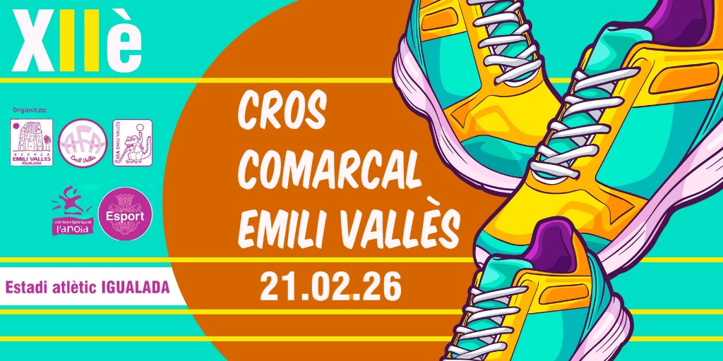 📢 12è Cros Emili Vallès – Cros Comarcal Escolar i Popular

📍 Estadi Atlètic d’Igualada
📅 21/02/2026

🏃‍♂️🏃‍♀️ Proves escolars + prova del Circuit Popular de Cros UCEC 👟♿ Cros inclusiu

💛 Esport i valors per a tothom!
👉 tuit.cat/zyTvS