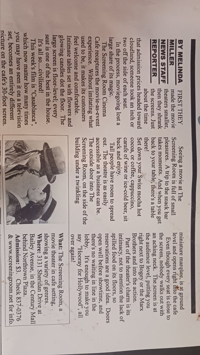 Throwback Thursday...30 years ago Buffalo News.  screeningroom.net 716-837-0376