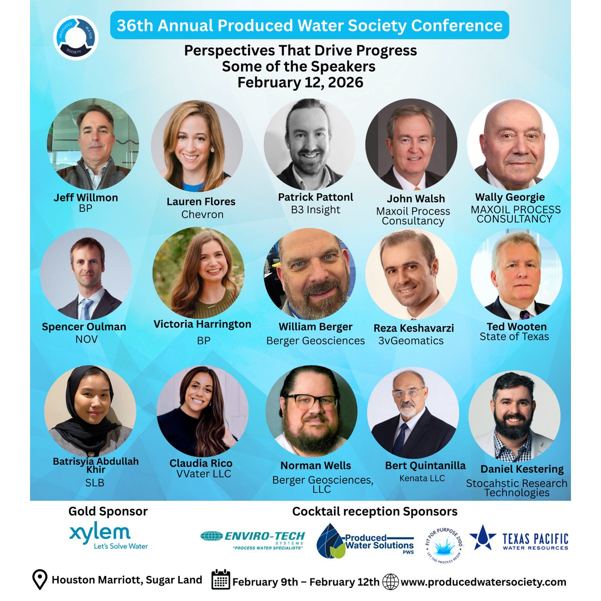 _producedwater's tweet photo. Perspectives That Drive Progress
Some of the expert speakers joining us Feb 12 at the 36th Annual Produced Water Society Conference!
📍 Houston Marriott, Sugar Land
📅 Feb 9–12, 2026
🔗 https://t.co/hWhDHZNSIW
Join the leaders shaping the future of produced water.
#PWS2026 #ProducedWater #EnergyConference #WaterInnovation