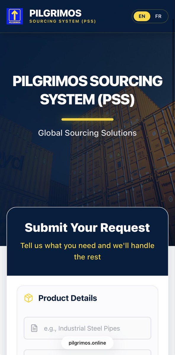 Pilgrimos_Co's tweet photo. 🚀 PILGRIMOS SOURCING SYSTEM (PSS)

With PSS:

 ✔ Easy request submission
 ✔ Clear and organized process
 ✔ Guaranteed response within 24 hours 

PSS Link :  https://t.co/ysDHDLfMJN

PILGRIMOS Website: https://t.co/L7Vkh5sUFI

#PILGRIMOS #Sourcing #China #SupplyChain #Congo https://t.co/Y1fc0D1or3