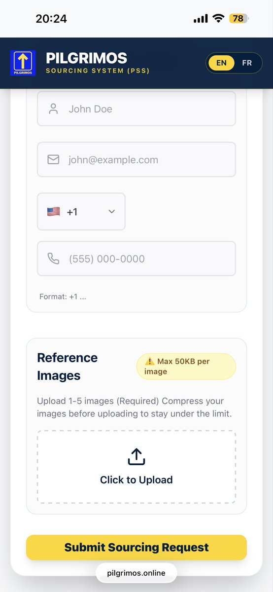 Pilgrimos_Co's tweet photo. 🚀 PILGRIMOS SOURCING SYSTEM (PSS)

With PSS:

 ✔ Easy request submission
 ✔ Clear and organized process
 ✔ Guaranteed response within 24 hours 

PSS Link :  https://t.co/ysDHDLfMJN

PILGRIMOS Website: https://t.co/L7Vkh5sUFI

#PILGRIMOS #Sourcing #China #SupplyChain #Congo https://t.co/Y1fc0D1or3