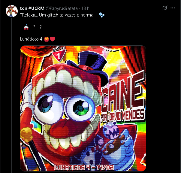 Ontem o <a href="/IronMasterProd/">Iron Master #NaTrack #UCRM</a> e o <a href="/PapyrusBatata/">ton #UCRM</a> fizeram dois anúncios sobres seus sons de retorno!

Teremos som de Five Nights at Freddy's 2 onde a <a href="/CattusLis/">Lis</a> fará a Charlotte e o <a href="/atorluispimenta/">Luís Pimenta🎙🎭</a> fará o Henry.

E no Lunáticos 4 teremos <a href="/David_MENDESvo/">VOICEZIN</a> como Caine.

Eai, hypados??