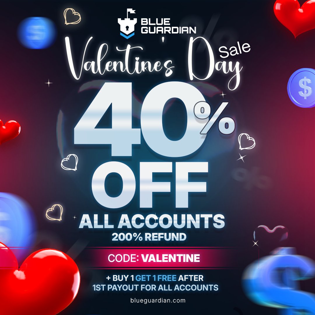40% OFF + 200% refund Valentines discount now live! 🌹

❤️ 7-day payouts + 90% profit split addons available

❤️ Instant Payouts for instant funded by default

❤️ 200% fee refund

Get Funded Now 👉blueguardian.com/?afmc=1uk5