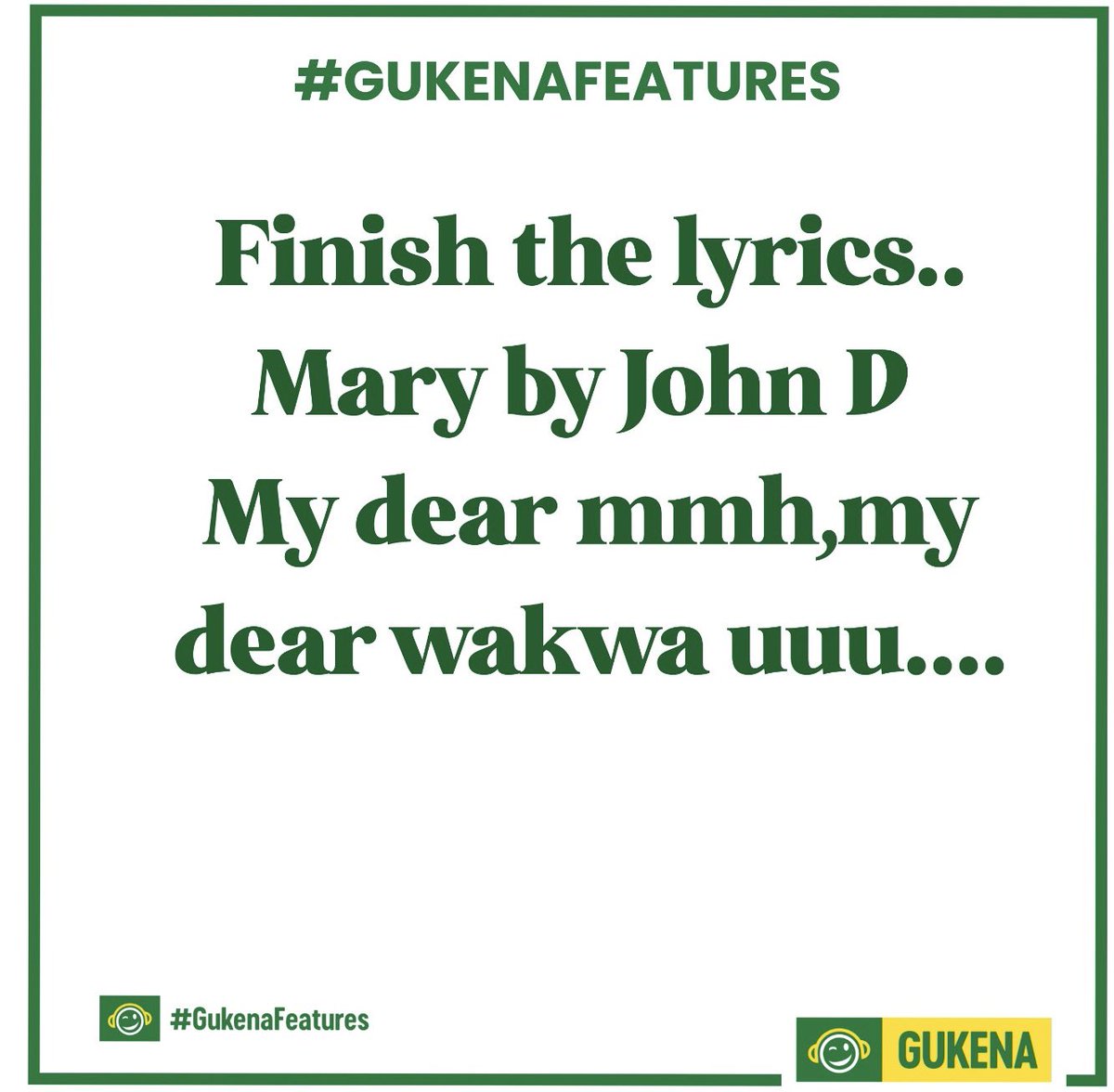 GukenaFMKenya's tweet photo. Finish the lyrics…
#gukenafeatures https://t.co/o4ztB2f6wV