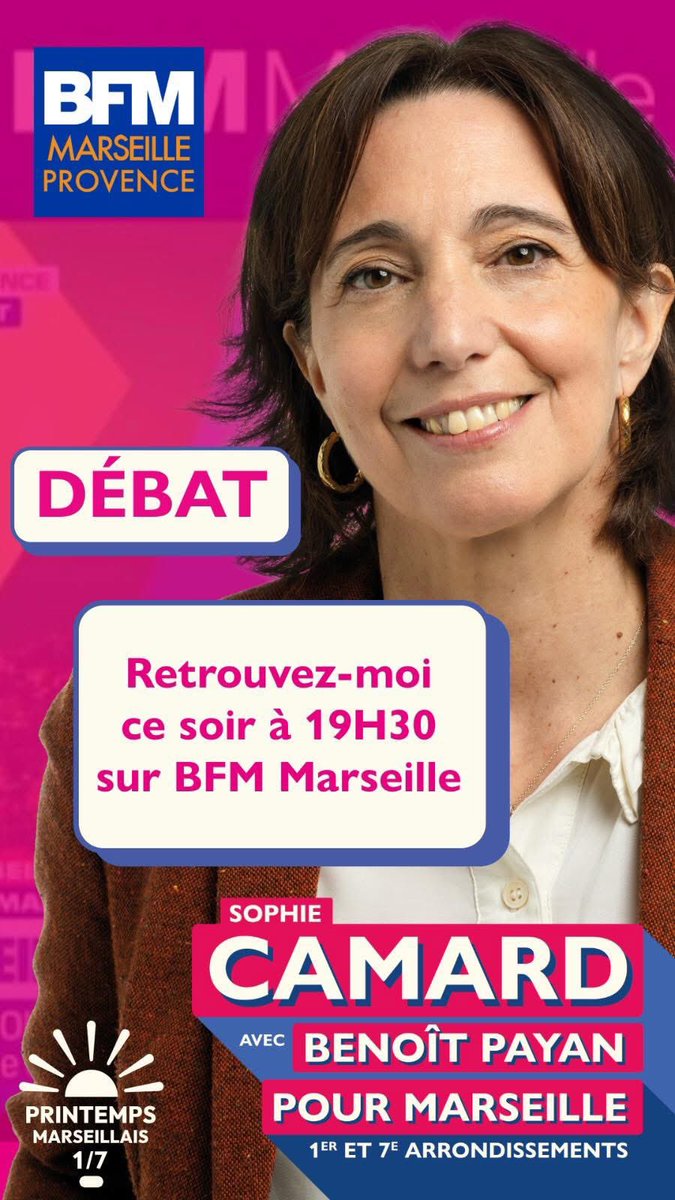 Retrouvez moi ce soir jeudi 12 février à 19h30 sur <a href="/BFMMarseille/">BFM Marseille Provence</a> en débat des têtes de liste à la mairie de secteur des 1er et 7ème arrdts de #Marseille 

<a href="/Pour_Marseille/">☀️Benoît Payan pour Marseille</a> 
<a href="/PrintempsMrs/">Le Printemps Marseillais ☀️</a>