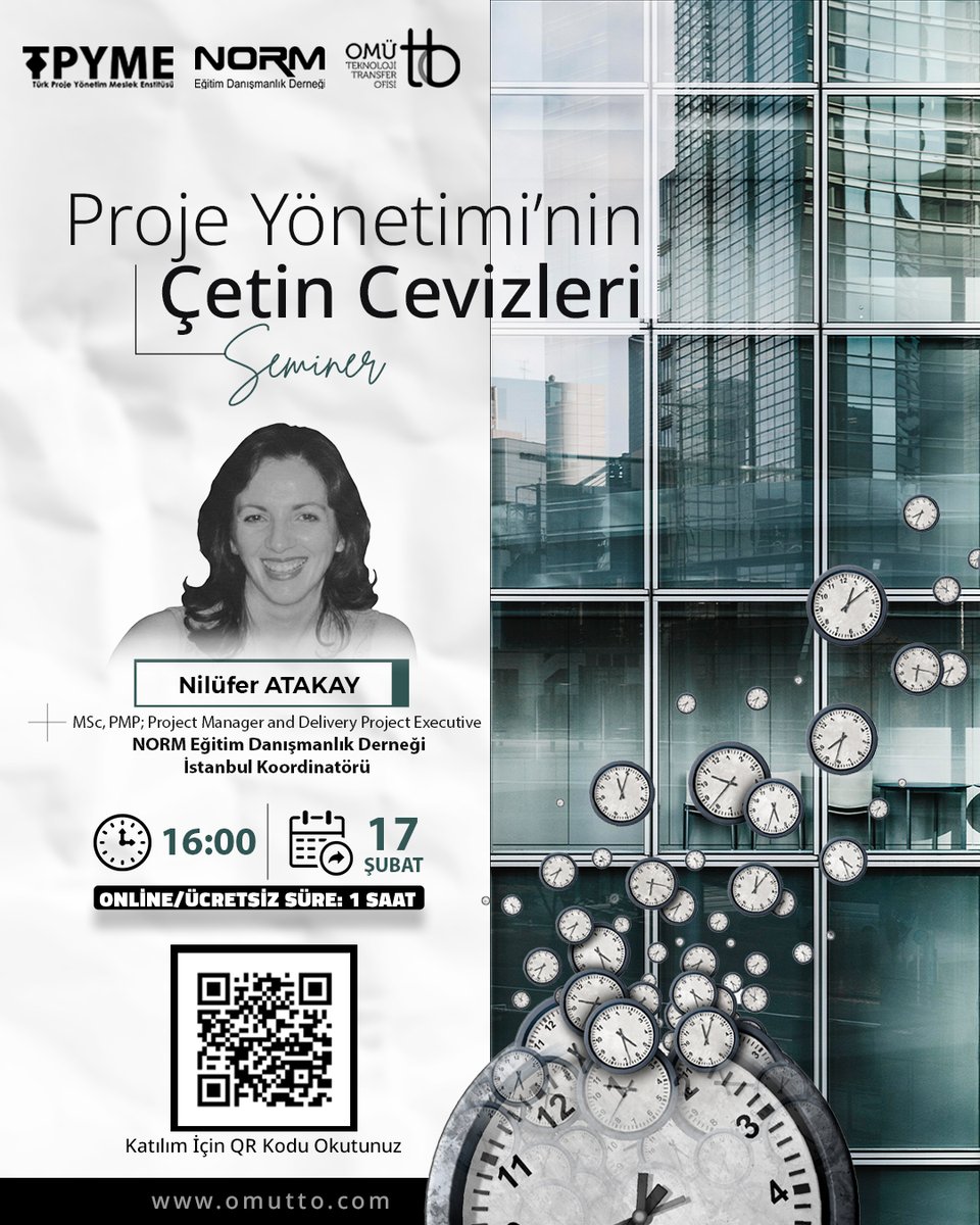 🎯 Proje Yönetiminin Çetin Cevizleri

📅 17 Şubat 2026
⏰ 16:00 | 1 Saat
💻 Online | Ücretsiz

🎙 Nilüfer Atakay (MSc, PMP)
🔗 meet.google.com/kcc-zmyd-gpk

#OMÜTTO #ProjeYönetimi #OnlineSeminer #ÜcretsizEğitim #Liderlik #EkipRuhu #MeslekiGelişim #OMÜ #TPYME #NORM