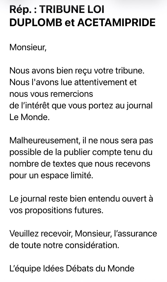 Ah … malheureusement notre tribune en réponse à celles déjà publiée dans ⁦<a href="/lemondefr/">Le Monde</a>⁩ a été refusée.

Eh bien on va la soumettre ailleurs ! 🫠

Pas de place à la pluralité dans ce journal donc

Dommage