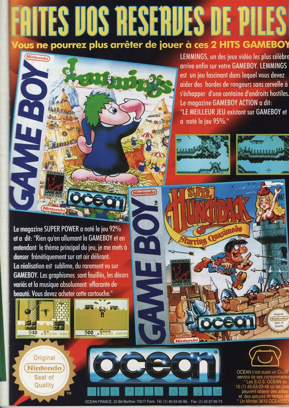 AllmightoFranky's tweet photo. La publicité papier JV #retro du jour bonjour!Pubs vues dans les premiers numéros de #NintendoPlayer!Pubs pour les jeux #Jaleco chez #Nintendo,#Dynablaster sur #NES,et du #OCEAN avec #PushOver,#Lemmings et #SuperHunchback sur #GameBoy! #retro #retrogaming #oldschool #80s #90s https://t.co/Pwsuulr49f