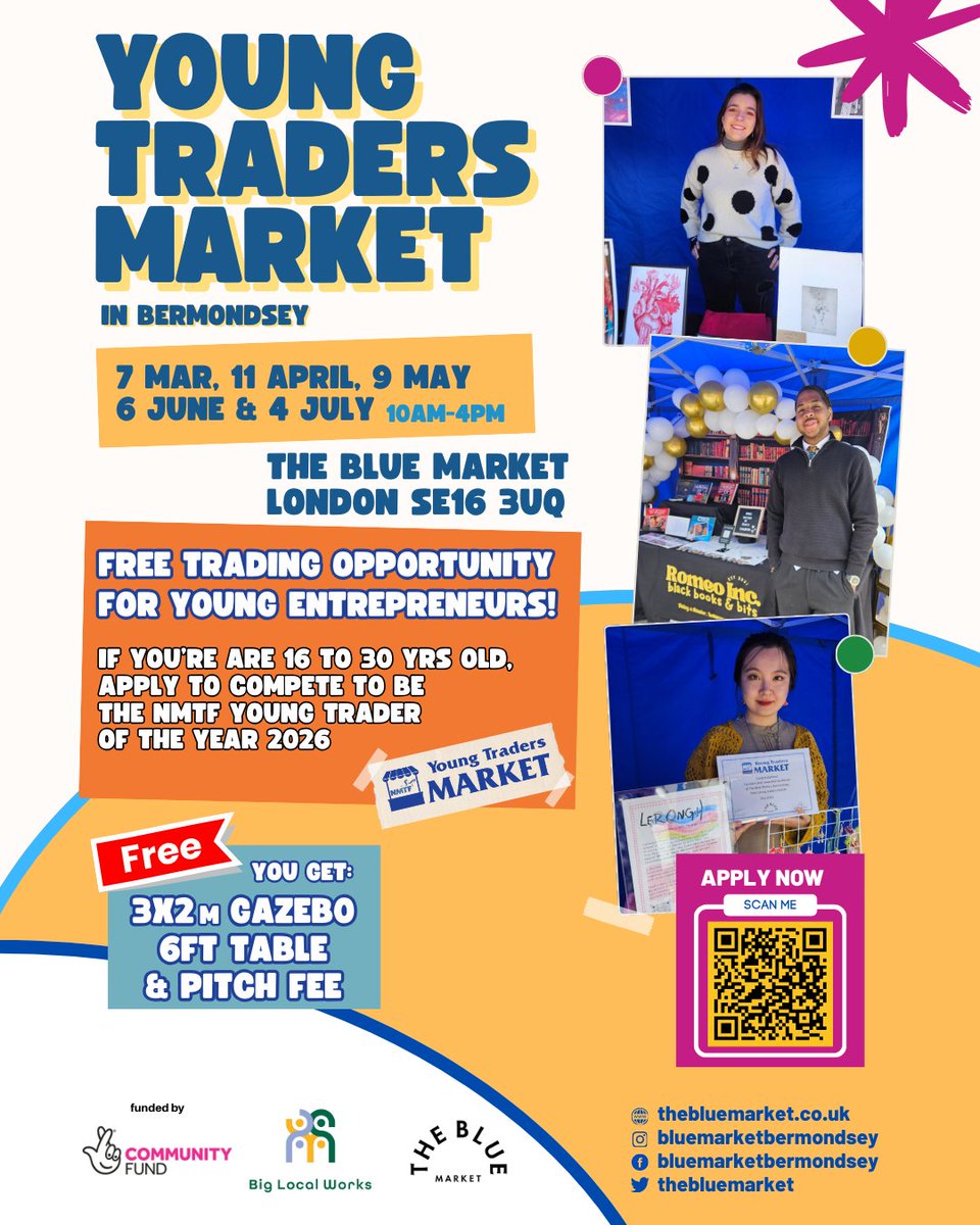 TheBlueMarket's tweet photo. YOUNG TRADERS MARKET - CALL OUT

Are you 16-30 years old?
Are you or want to become a market trader?

Why not take part in our next events? 

🙂Free to enter
🙂 Free gazebo &amp; table
🙂 Free insurance
🙂 Compete to be in the YTM regional final 

Read more
https://t.co/lZucYSXd9p https://t.co/sSku4pfNUF