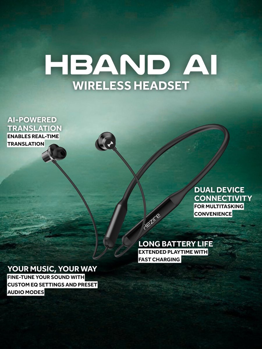 HezireTech's tweet photo. Level up your audio game with the Hezire HBAND AI – the wireless neckband headset that's straight-up changing how we connect, listen, and communicate in 2026!

This isn't just earbuds – it's your personal AI wingman for music, calls, translation, and beyond. https://t.co/8lDl22xCrM
