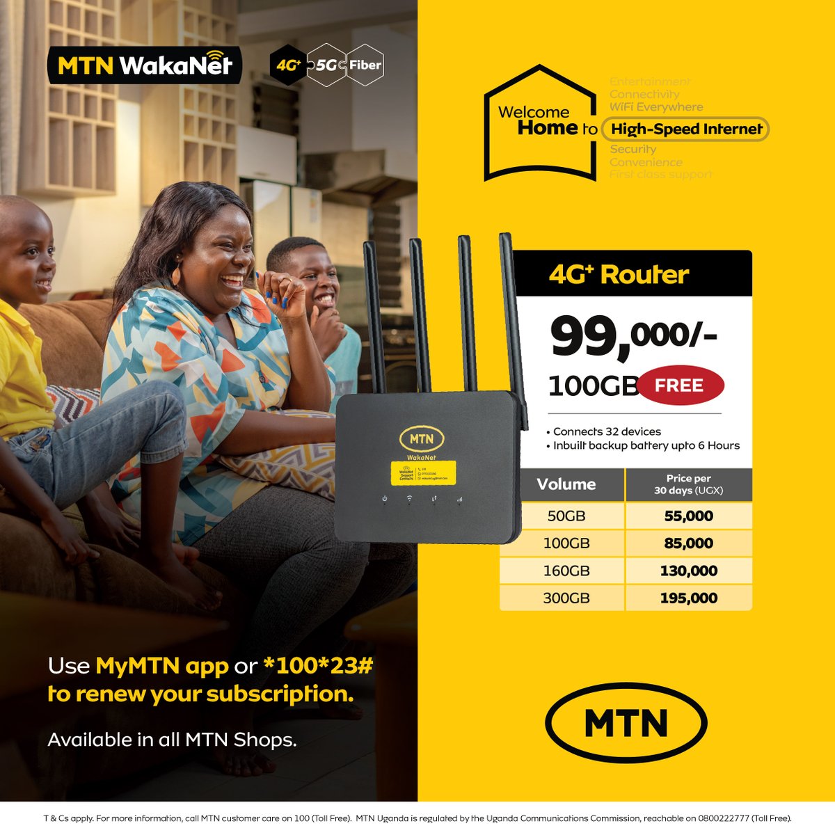 So… are we Netflixing and chilling this Valentine’s? 

Make sure the WiFi doesn’t kill the vibe. 

Get the #MTNWakaNet 4G Router at UGX 99,000 and enjoy 100GB FREE for uninterrupted streaming. 

Available in all MTN Shops.