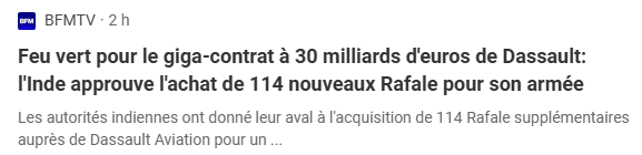 HervierSylvie's tweet image. #Latecoere $LAT in
Feu vert de l'#Inde pour 114 nouveaux Rafale. Youpi !!! (même si il reste ce fichu gap à passer)