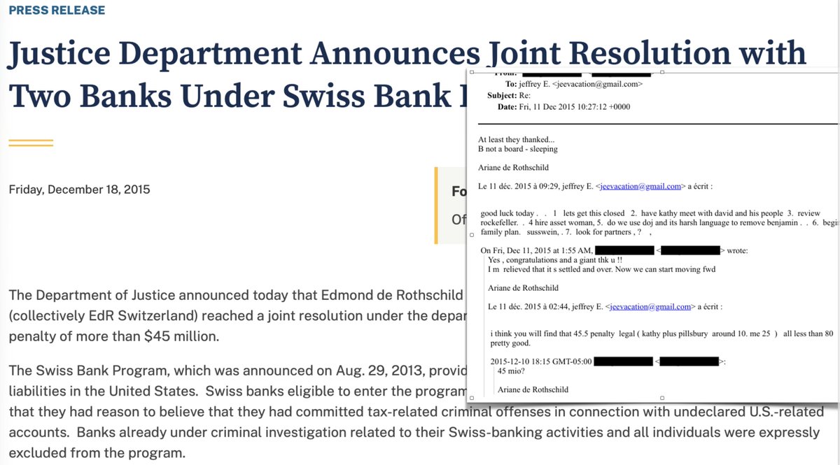 Obama's lawyer Kathy Ruemmler and her buddy Epstein helped to arrange an extremely advantageous settlement for the Rothschilds with the Obama DoJ. For this, Kathy was allegedly paid USD 10 million and Epstein was paid USD 25 million. 

The Rothschilds business was introduced to