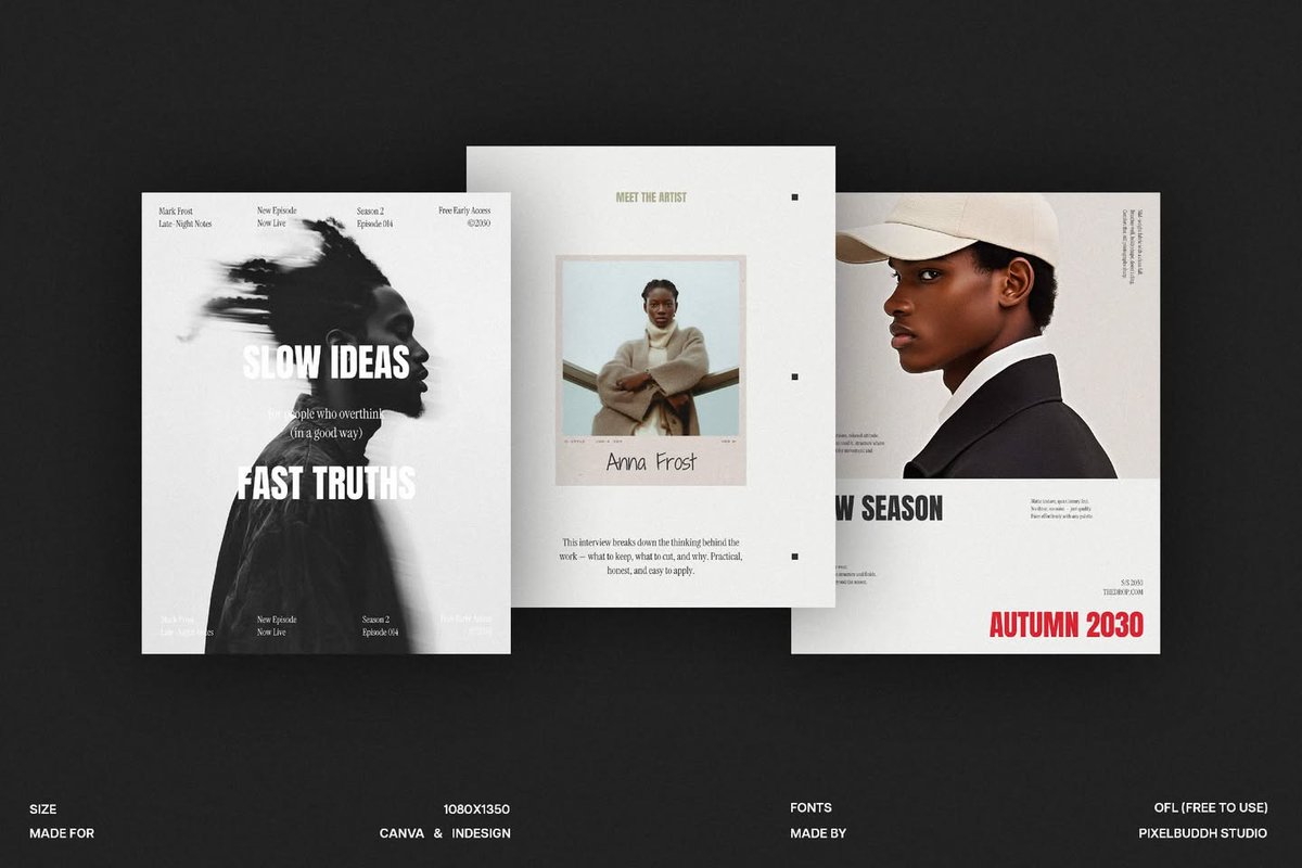 PixelBuddha's tweet image. The Drop - Social Media Templates:

An editorial kit of Instagram post templates for Canva &amp;amp; InDesign with clean spacing, oversized headlines, and hushed, neutral backgrounds.

#pixelbuddha #canva #InDesign #socialmedia #graphicdesign #minimalist