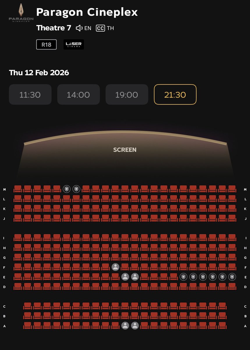 เผื่อทุกคนอยากวางแผนการจองที่นั่งกันน้า เป็นโรงหนังเดียวกันกับรอบที่เป็นการดูราคีพร้อมกับยูโรเลย คาดเดาว่าแถวที่ยูโรนั่งน่าจาเป็นแถว c เลยเมื่อลองเอามาเทียบกันน ขอให้ทุกคนกดที่นั่งที่ตัวเองอยากได้นะรวมถึงตัวเราเองด้วยเช่นกัน สาธุ🥹🙏