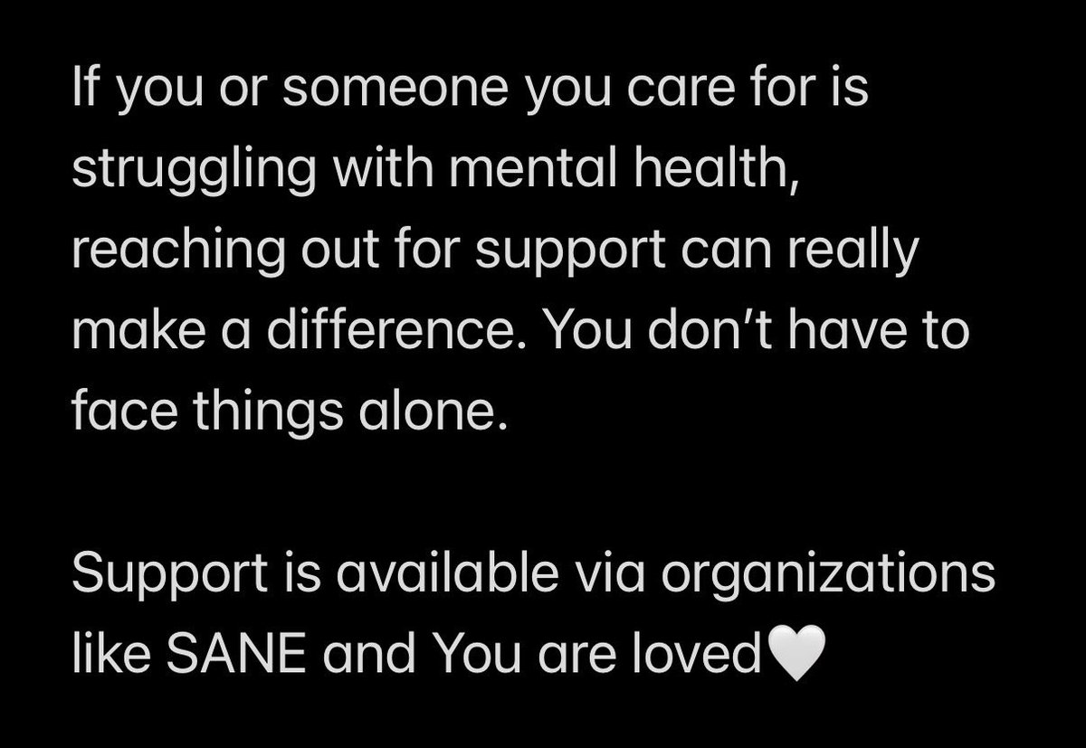Statement from The Windsor Family 

Help if needed can be found at  <a href="/CharitySANE/">SANE | Changing mental health for good</a>  and 
https:/www.youareloved.org.uk