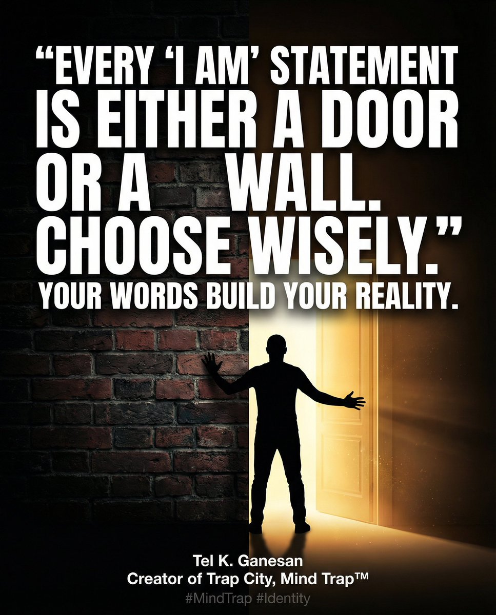 Telkganesan's tweet photo. Choose wisely!
Every “I am” statement is either a door or a wall.
#MindTrap #Identity https://t.co/Oi3jPtkP3X