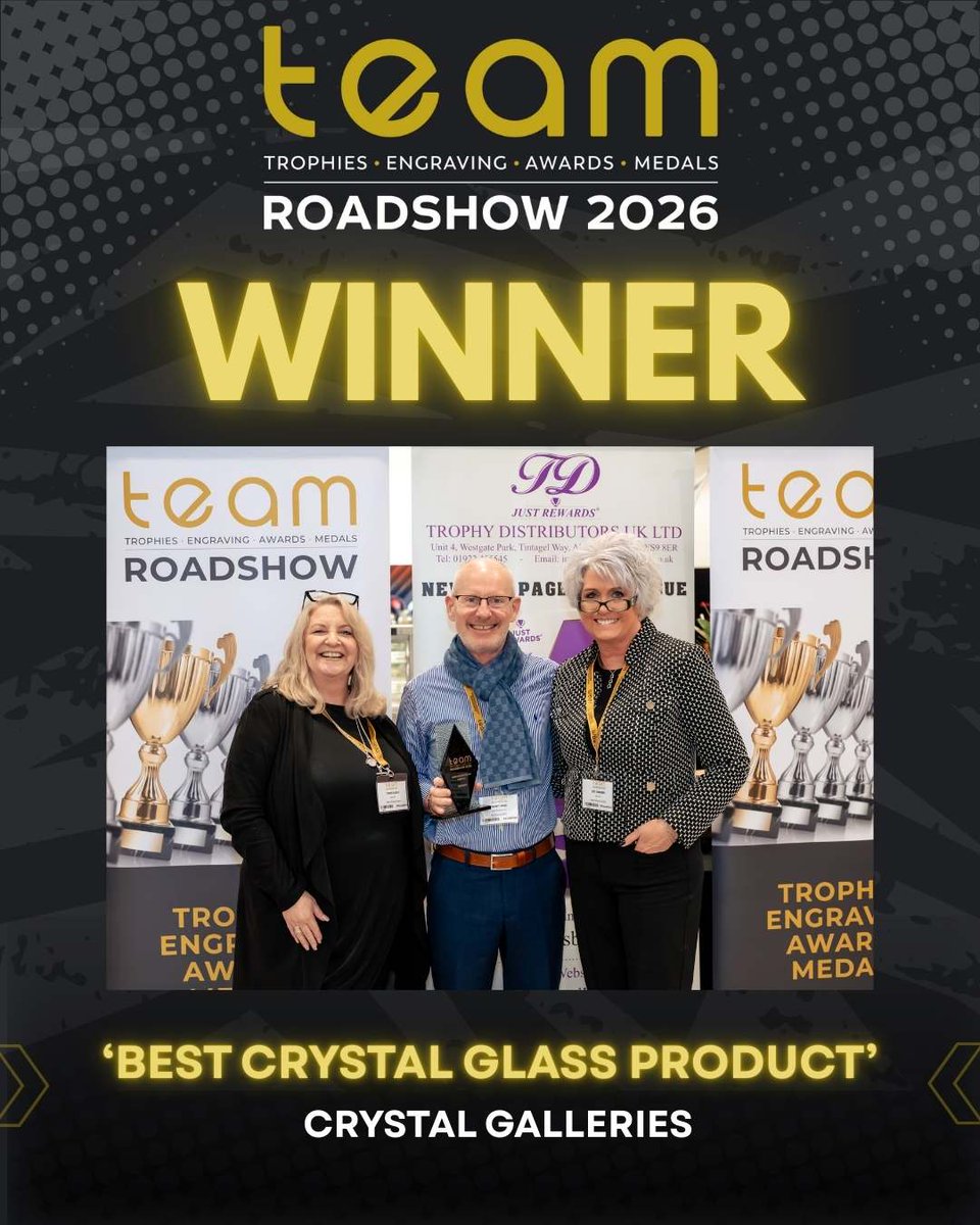 Congratulations to Jeremy Lowes, Managing Director, and the team at Crystal Galleries on this well-deserved win at TEAM ROADSHOW 2026! teamroadshows.com

#trophies #engraving #awards #medals #teamroadshow #crystalawards #glassawards #awardpresentation