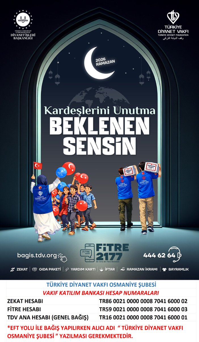 osmaniyeilmftl1's tweet photo. Türkiye Diyanet Vakfı Ülkemizde ve dünyanın dört bir yanında gönül köprüleri inşa ediyoruz Kardeşlerini Unutma #BeklenenSensin Bu iyilik seferberliğine destek vermek için mobil bağış uygulamalarımızdan veya https://t.co/BEybtDpzke adresinden online bağış yapabilirsiniz. https://t.co/vkGjLYSBed